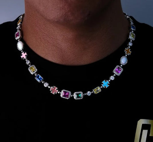 Collier Hip-Hop plaqué or avec pierres précieuses