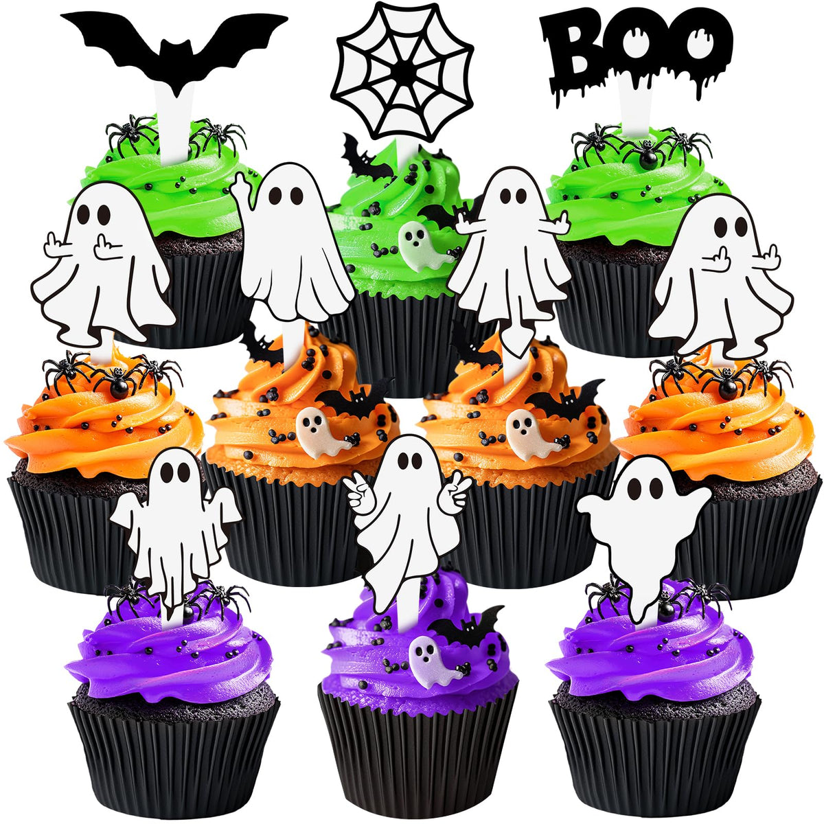 40-Piece Ghost Cupcake and Cake Toppers | Spooky Halloween Party Decor